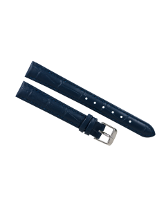 14mm Long Navy Blue Padded Stitched Crocodile Print Leather Watch Band