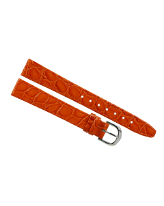 14mm Long Orange Flat Crocodile Stitched Leather Watch Band