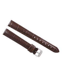 16mm Long Brown Padded Stitched Crocodile Print Leather Watch Band