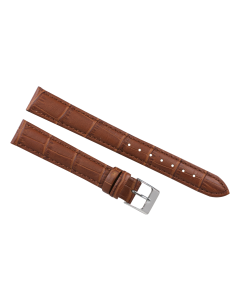 16mm Long Light Brown Padded Stitched Crocodile Print Leather Watch Band