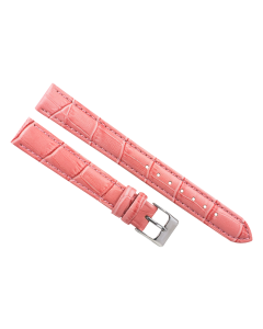 16mm Long Pink Padded Stitched Crocodile Print Leather Watch Band