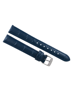 16mm Long Navy Blue Padded Stitched Crocodile Print Leather Watch Band