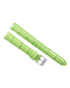 16mm Long Green Padded Stitched Crocodile Print Leather Watch Band