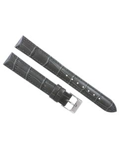 16mm Long Grey Padded Stitched Crocodile Print Leather Watch Band
