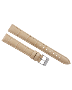 16mm Long Beige Padded Stitched Crocodile Print Leather Watch Band
