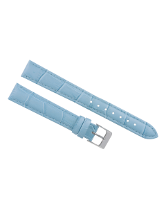 16mm Long Light Blue Padded Stitched Crocodile Print Leather Watch Band