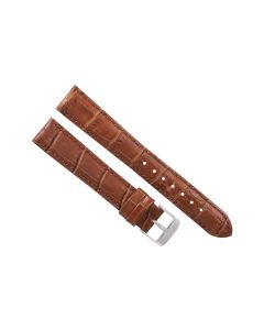 18mm Long Light Brown Padded Crocodile Stitched Leather Watch Band