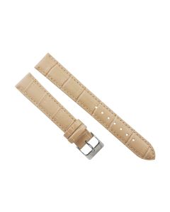 18mm Long Beige Padded Crocodile Stitched Leather Watch Band