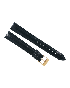 16mm Long Black Heavy Padded Stitched Genuine Alligator Leather Watch Band