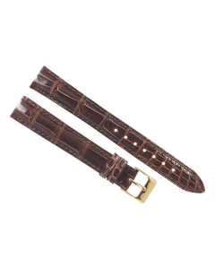 16mm Long Brown Heavy Padded Stitched Genuine Alligator Leather Watch Band