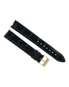 17mm Black Long Heavy Padded Stitched Genuine Alligator Leather Watch Band