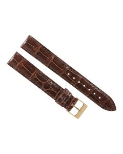 17mm Brown Long Heavy Padded Stitched Genuine Alligator Leather Watch Band