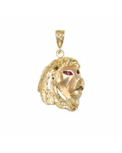 10K Yellow Gold Big Red Eyes Lion Pendant