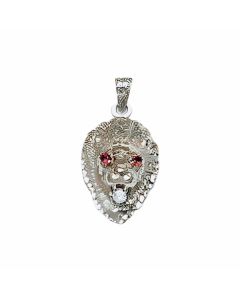 Silver Roaring Red Eyed Lion Pendant