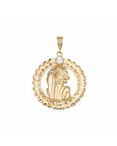 10K Yellow Gold Big Lion in a Circle Pendant