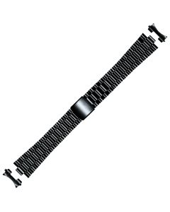 Black Metal 16mm Curved Rollo With Lines Style Buckle Watch Strap