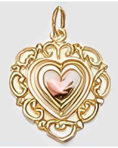 10K Yellow Gold Elegant Porcelain Floral Double Heart Charm