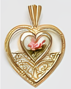 10K Yellow Gold Double Heart Porcelain Floral Charm