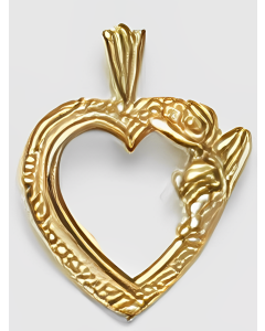 10K Yellow Gold Angel on a Heart Pendant