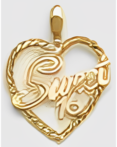 10K Yellow Gold Fancy Heart "Sweet 16" Pendant