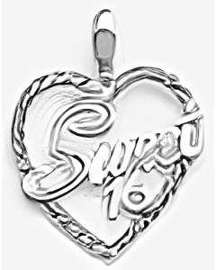 Silver Fancy Heart "Sweet 16" Pendant