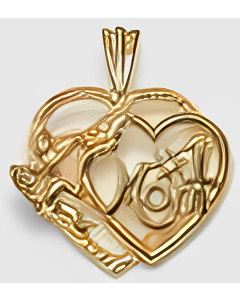 10K Yellow Gold Angel Double Heart "#1 Mom" Pendant