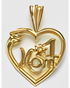 10K Yellow Gold Cute Heart "#1 Mom" Pendant