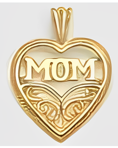 10K Yellow Gold Modern Heart "Mom" Pendant