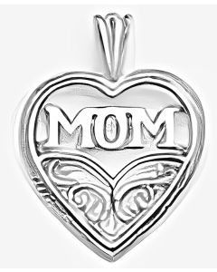 10K White Gold Modern Heart "Mom" Pendant
