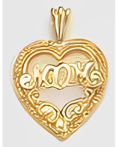 10K Yellow Gold Fancy Heart "Mom" Pendant