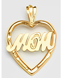 10K Yellow Gold Plain Heart "Mom" Pendant