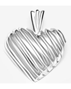 Silver Slanted Striped Heart Pendant