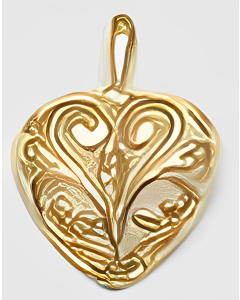 10K Yellow Gold Vines Covered Heart Pendant