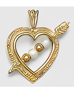 10K Yellow Gold Pearl Bow & Arrow Heart Pendant