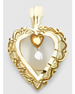 10K Yellow Gold Heart with Pearl Pendant