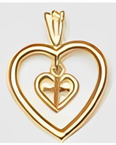 10K Yellow Gold Cross With Double Heart Charm