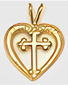 10K Yellow Gold Cross With Heart Charm