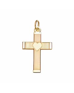 10K Yellow Gold Cross With Heart in the Middle Charm