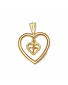 10K Yellow Gold Double Cross With Swinging Heart Pendant