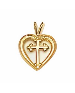 10K Yellow Gold Cross With Heart Charm