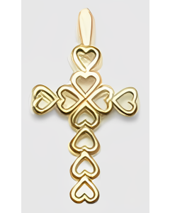 10K Yellow Gold Hearts Covered Cross Charm