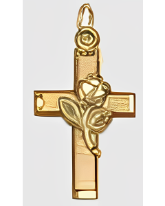 10K Yellow Gold Mini Cross with Rose Pendant