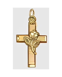 10K Yellow Gold Mini Cross with Rose Pendant