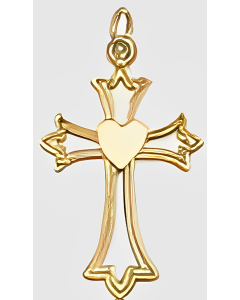 10K Yellow Gold Cross with Heart Charm