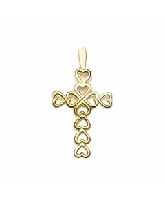 10K Yellow Gold Cross Covered in Hearts Charm