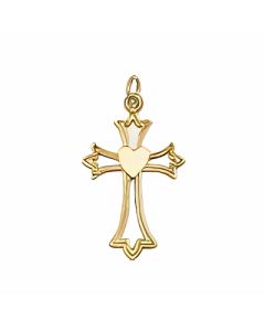 10K Yellow Gold Fancy Cross with Heart in the Middle Pendant