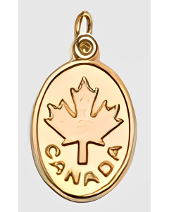 10K Yellow Gold Oval Maple Leaf Canada Pendant