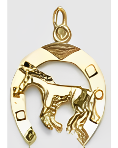 10K Yellow Gold Horse in a Horseshoe Pendant