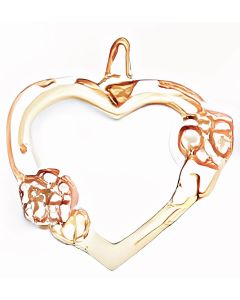 10K Two Tone Floral Striped Heart Pendant