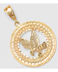 10K Yellow Gold Eagle in a Circle Pendant